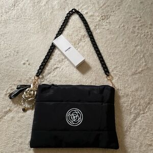 🔥🎁Free Gift when buy! Custom Made Camellia Black Satin Clutch with Chain Strap